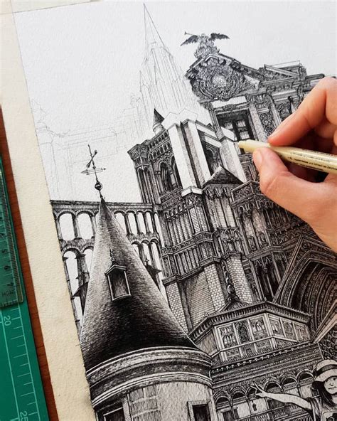 Artist Creates Meticulously Detailed Ink Drawings Of Architecture