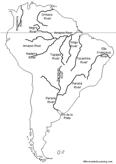 Labeled Outline Map Rivers Of South America South America Map