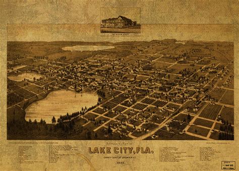 Lake City Florida Vintage City Street Map 1885 Mixed Media