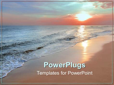 Powerpoint Template Scenery Of Beautiful Beach With Sunset In Horizon
