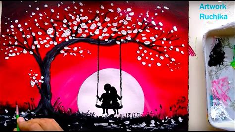 Swing Under The Moonlight Painting 3 Color Painting Acrylic