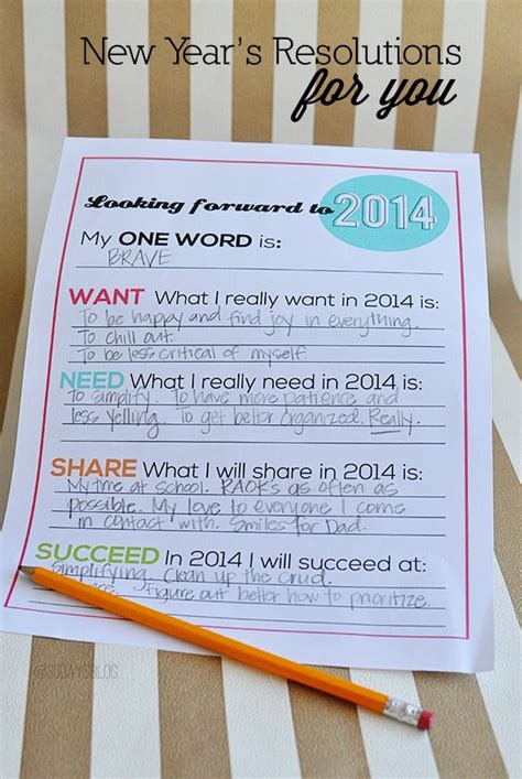 Word Of The Year Resolutions Printable 2014 New Years Resolution