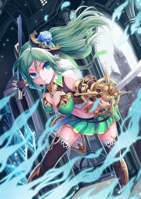 Wallpaper Illustration Long Hair Anime Girls Cleavage Armor Sword Comics Screenshot