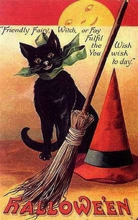 A Collection Of 13 Adorable Vintage Black Cat Halloween Postcards