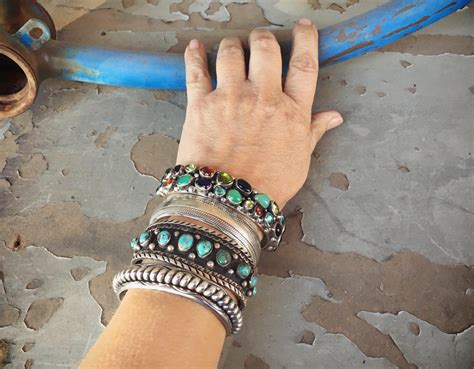 Multi Stone Sterling Silver Native American Cuff Bracelet Chalcedony