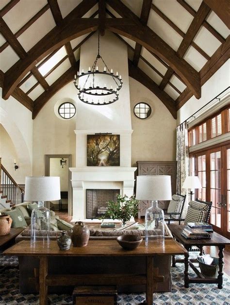 Any raised ceiling with the height of no less than 8 feet. My living room | Tudor style homes, Vaulted ceiling living ...