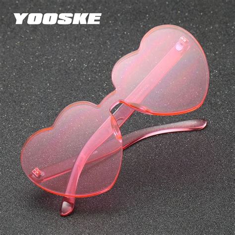 Yooske Love Heart Sunglasses Women 2018 Brand Designer Rimless Sun Glasses Female Colorful