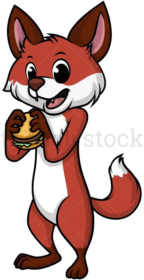 Fox Eating A Hamburger Cartoon Clipart Vector Friendlystock