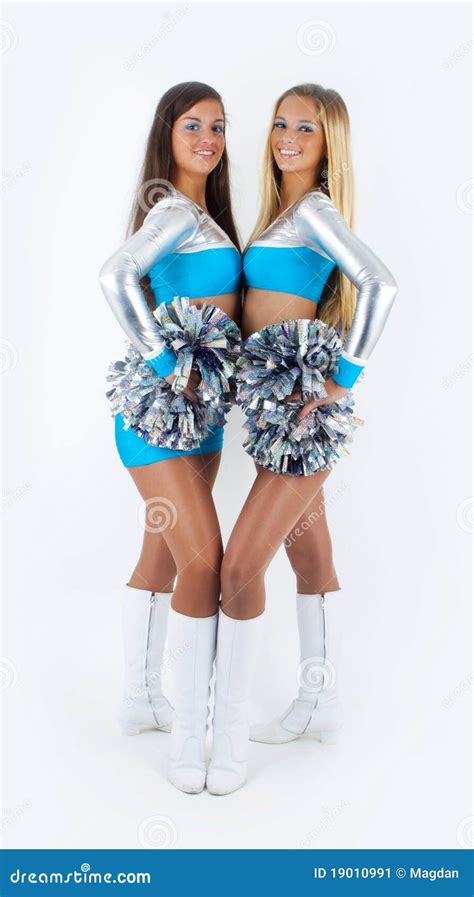 Two Standing Cheerleaders Stock Image Image Of Posing 19010991