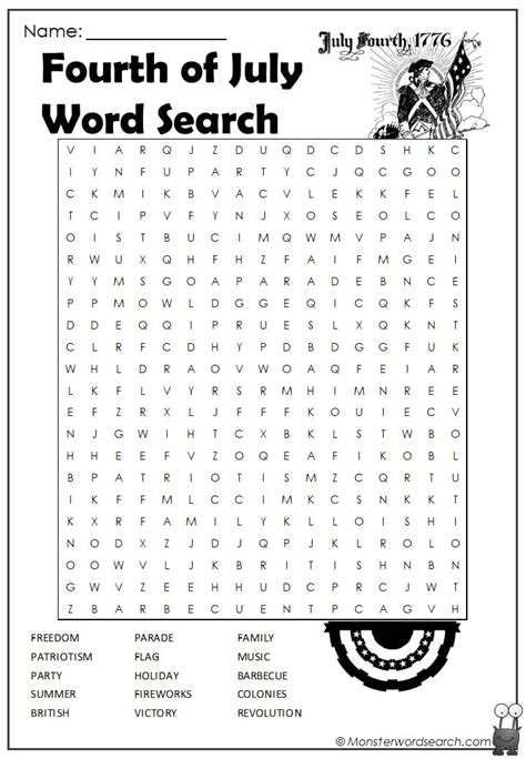 Fourth Of July Word Search Monster Word Search