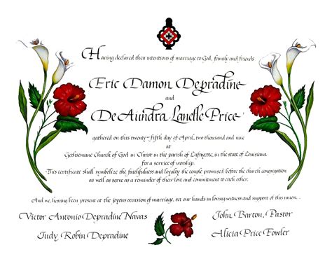 Marriage Vows Quaker Wedding Certificate Custom Calligraphy Wedding