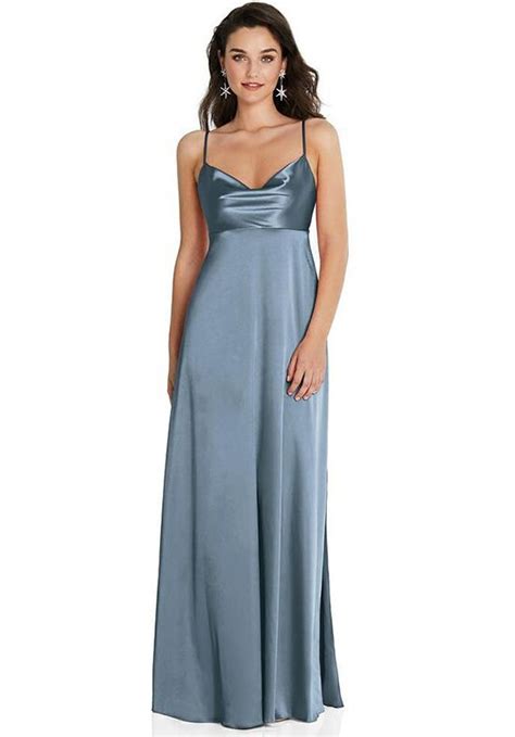 Dessy Group Cowl Neck Empire Waist Maxi Dress With Adjustable Straps