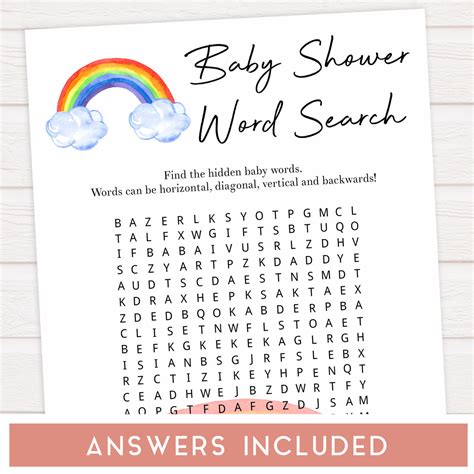 Baby Word Search Printable Rainbow Baby Shower Games Ohhappyprintables
