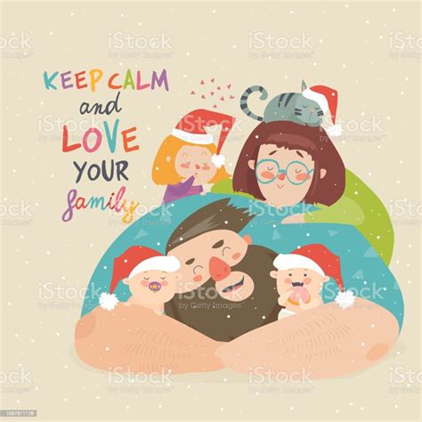 Potret Keluarga Natal Yang Lucu Ibu Ayah Anakanak Ilustrasi Stok
