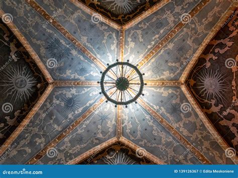 Ceiling And Chandelier Of Trakai Island Castle Chapel Stock Image