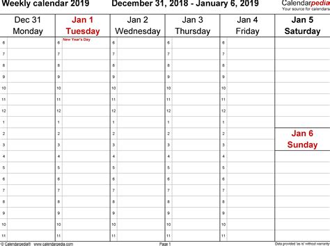 Printable Monday Through Friday Calendar Template Example Calendar