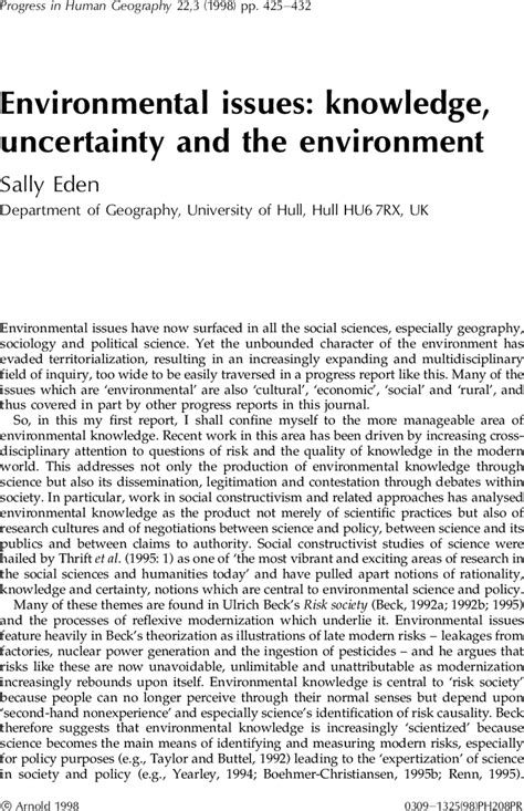 Environmental Issues Knowledge Uncertainty And The Environment