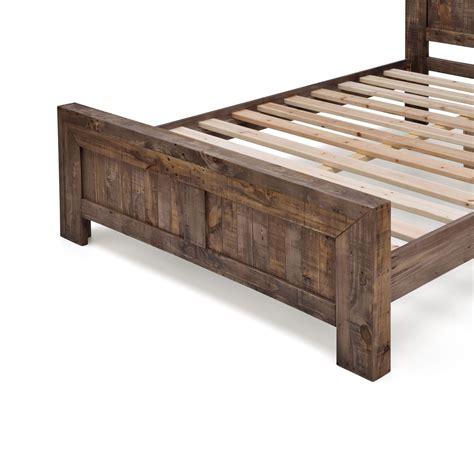 Boston Recycled Solid Pine Rustic Timber Queen Size Bed Frame Timber Slats Pine Timber Queen
