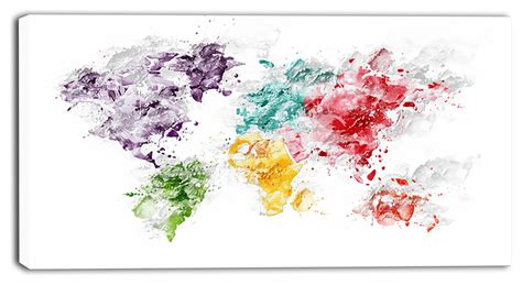 Color Splash World Map Canvas Painting Modern Prints And Posters