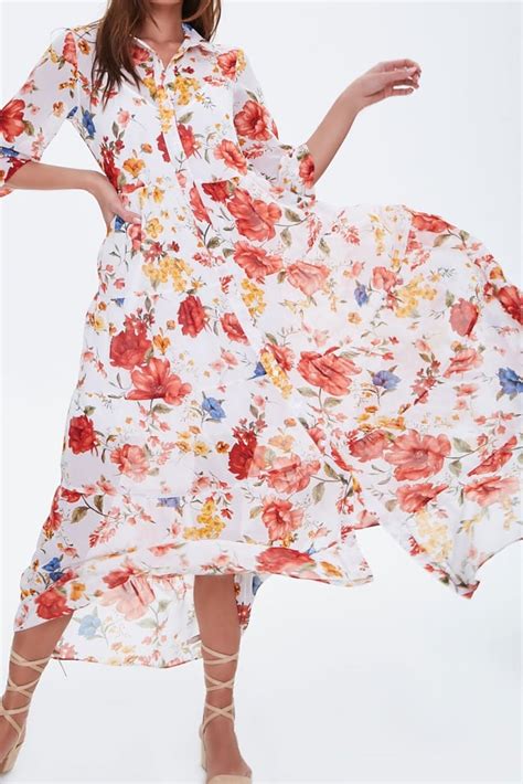 Forever 21 Floral Chiffon Maxi Shirt Dress Best Summer Dresses On
