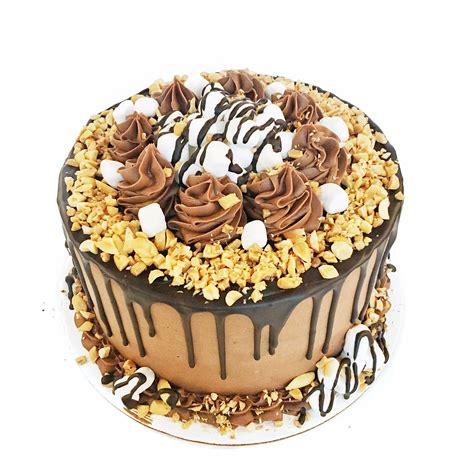 Rich Dark Chocolate Cake Layers Filled With Chocolate Ganache Marshmallows Peanuts And
