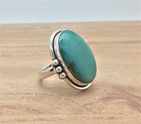 Large Oval Turquoise Silver Ring 925 Sterling Silver