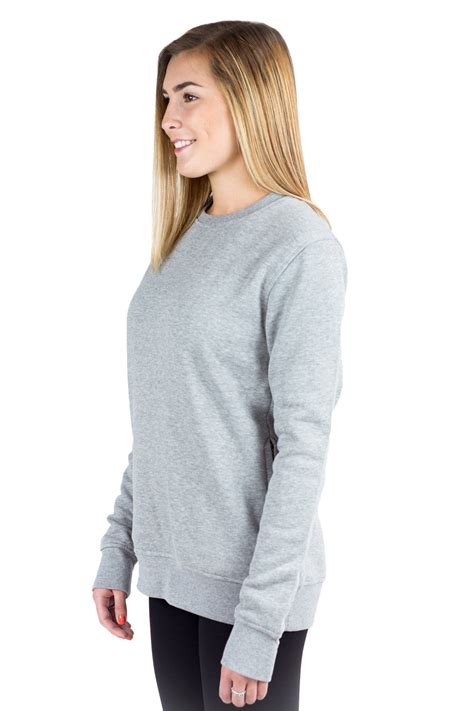Women Grey Plain Fleece Crewneck Sweatshirt Long Sleeve With Zip Side Pockets From Just Like