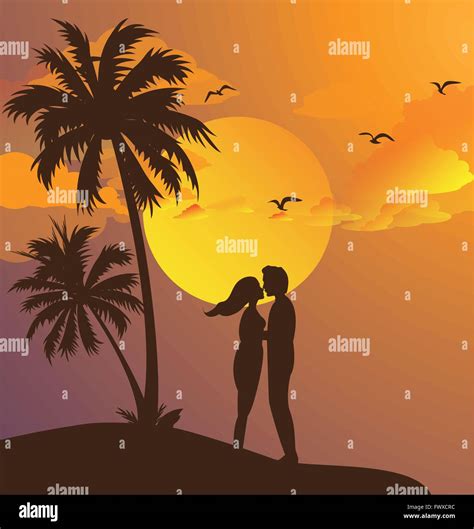 Couple Kiss On Beach Stock Vector Images Alamy
