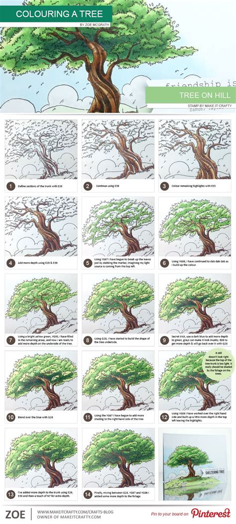 Zoes Craft Blog Step By Step Colouring A Tree Tree Drawings