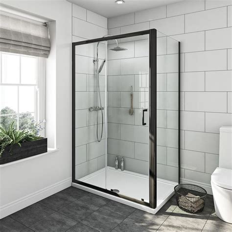 mode tate black 6mm sliding shower enclosure 1200 x 800 offer pack framed shower enclosures