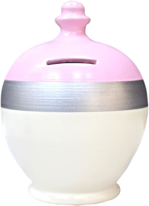Jp Terramundi Stripe Money Pot White Base With A Baby Pink