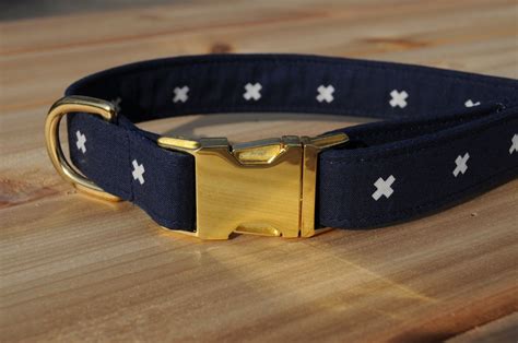 Nautical Dog Collar Navy And White Pet Collar With Gold Metal Buckle