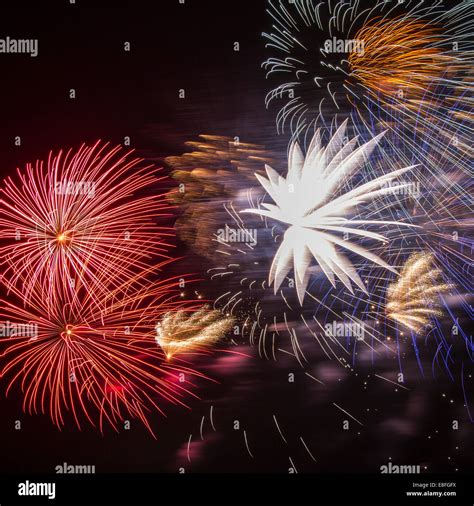 Colorful Fireworks In Night Sky Stock Photo Alamy