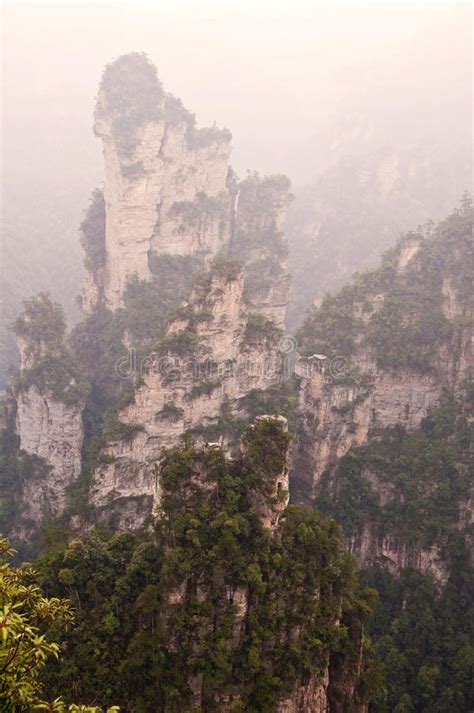 Misty Steep Mountain Peaks In Zhangjiajie Stock Image Image Of