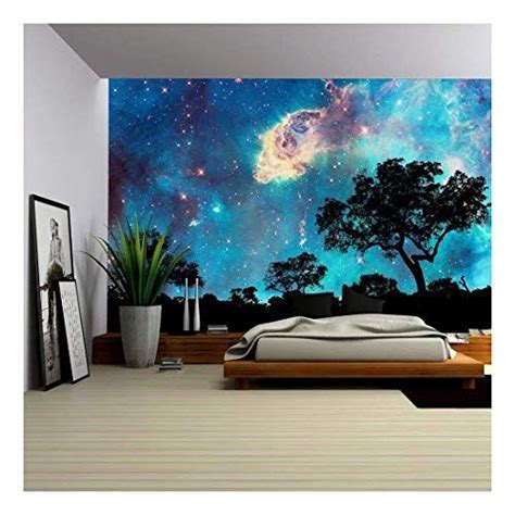Wall26 Night Landscape With Silhouette Of Trees And Starry Night