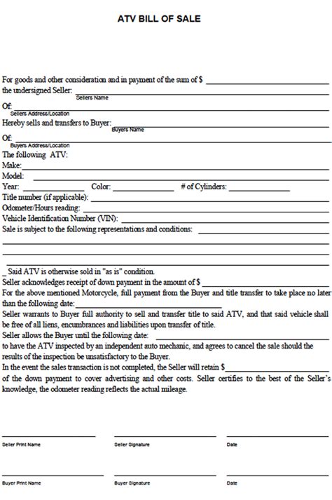 Atv Bill Of Sale 1 Download The Free Printable Basic Bill Of Sale Blank