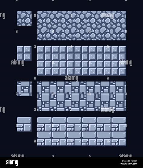 Vector Illustration Set Of 8 Bit 16x16 Stone And Metal Texture Pixel