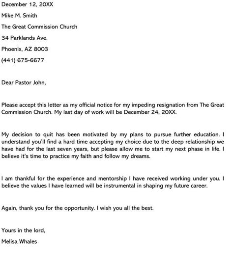 These letters by the church are of prime importance as they act as the formal/official medium of communication. Church Resignation Letter Samples (Religious Group)