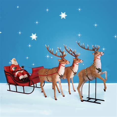 170 Wide Giant Santa Sleigh And Three Reindeer Set