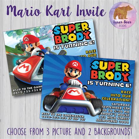 Mario Kart Invitation, Mario Kart Party, Mario Kart Birthday Party, Mario Kart Invite, Mario and ...