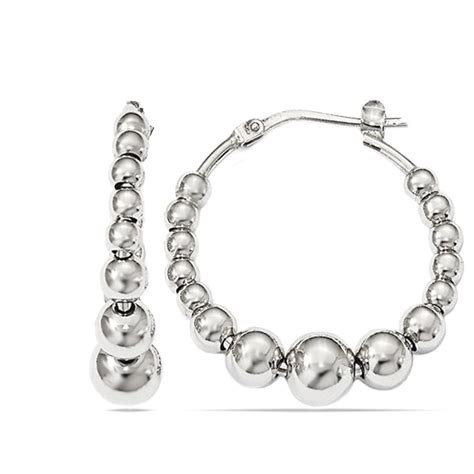 Polished Bead Hoop Earrings In Silver