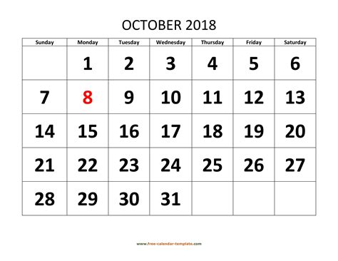 October 2018 Calendar Template Editable Hq Printable Documents