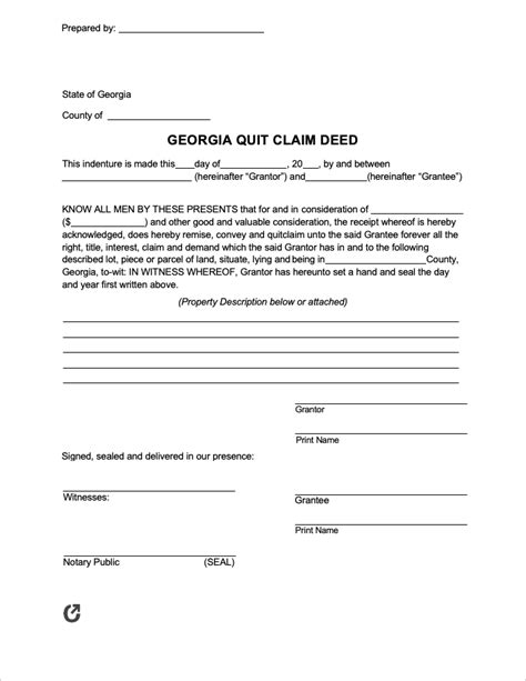 Printable Quit Claim Deed Form Georgia Printable Forms Free Online