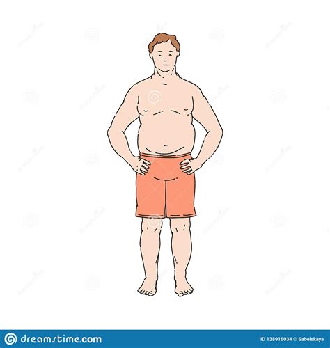 Vector Flat Overweight Obese Unhappy Man Topless Stock Vector Illustration Of Graphic Abdomen