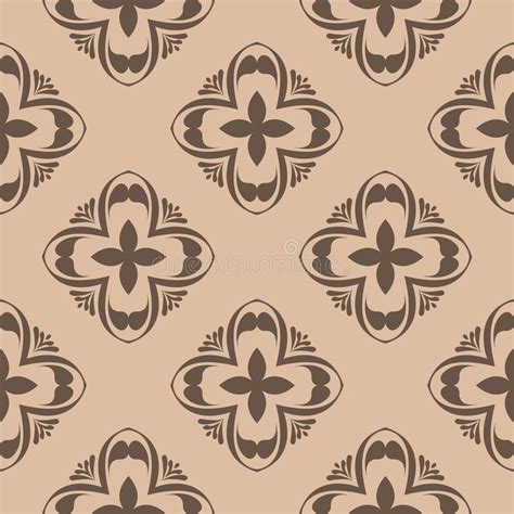 Brown Floral Seamless Pattern On Beige Background Stock Vector