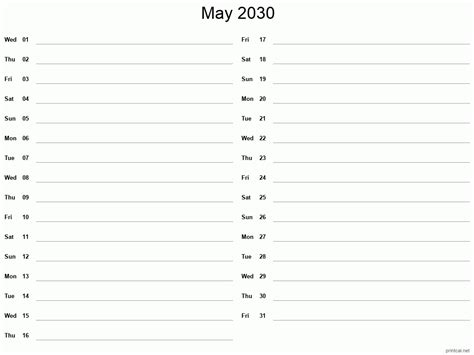 Printable May 2030 Calendar Free Printable Calendars