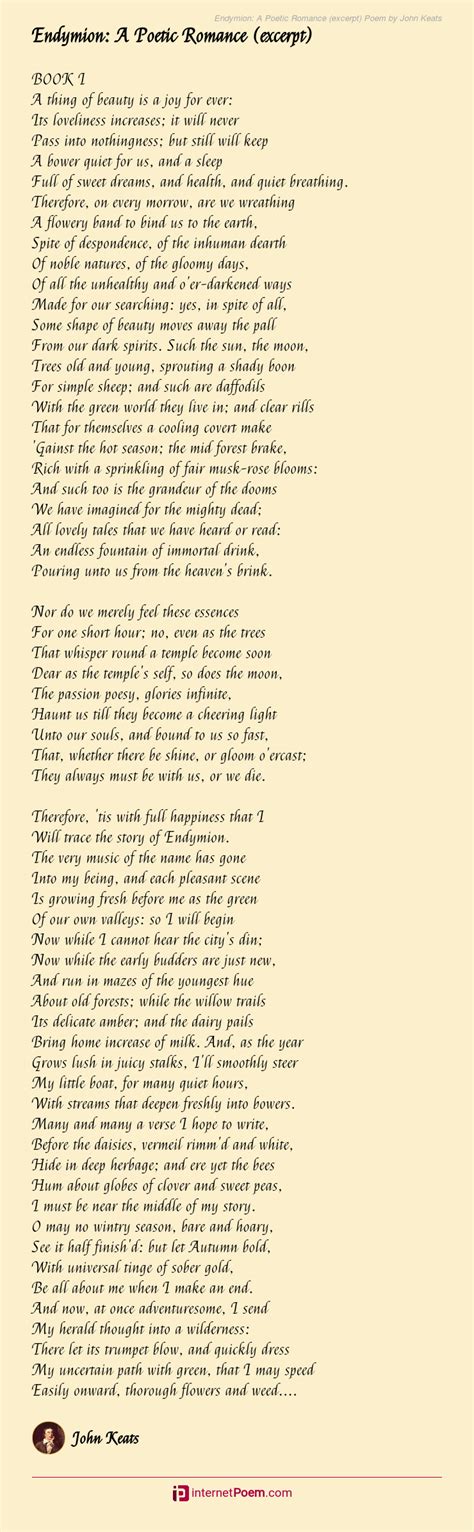 Endymion A Poetic Romance Excerpt Poem By John Keats