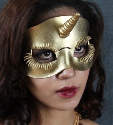 Unicorn Leather Mask In Gold 4900 Via Etsy Leather Mask Unicorn