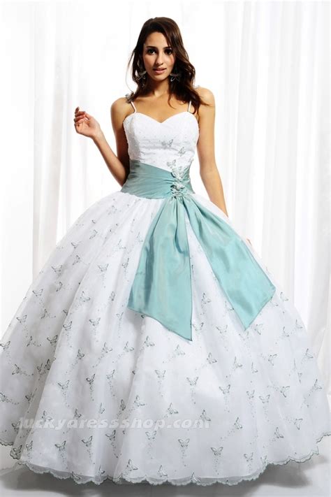 White Ball Gown With Soft Blue Bow Gowns Quince Dresses Dresses