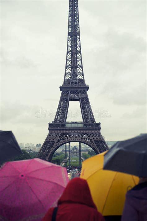Colorful Umbrellas Rainy Day Eiffel Tower Paris Stock Image Image Of